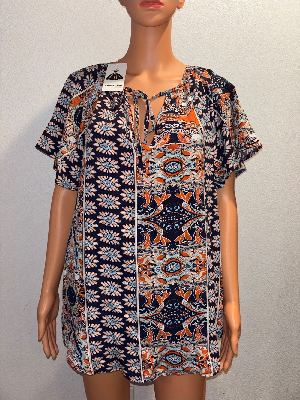 Angashion Boho Chic Blouse with Ethnic Print